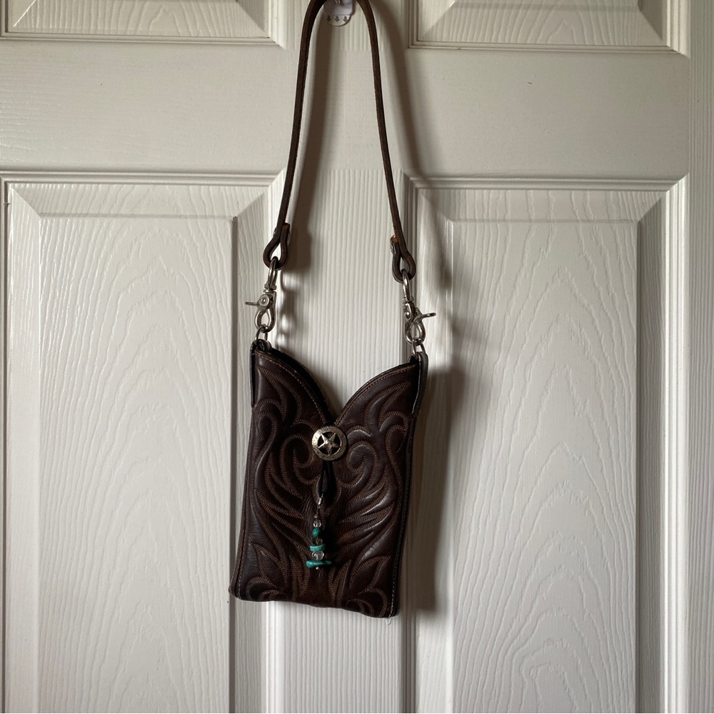 Code west, western Brown Leather Crossbody/shoulder purse. star concho Accent